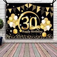 Los mejores  - APERIL Decoración de Fiesta de Cumpleaños de Oro Negro- Póster de Tela Cartel Extra Grande para 30 Aniversario Feliz…